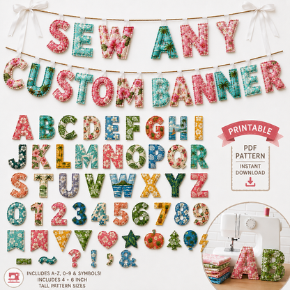 Fabric Letter Bunting Banner PDF Sewing Pattern | Alphabet, Numbers & Shapes | 4 & 6 Inch Sizes