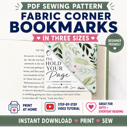 Fabric Corner Bookmark | PDF Sewing Pattern in 3 Sizes