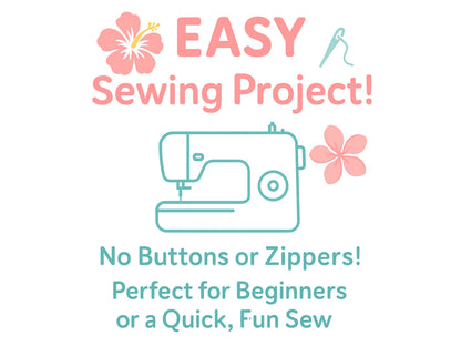 Advertisement for a beginner-friendly video sew-a-long tutorial with sewing patterns and tools on screens. A handmade crossbody messenger bag sewn using a printable PDF pattern. Shown in a playful fabric print, the purse features a front flap, adjustable strap for kids or adults, and a size that fits most cell phones. Ideal for beginners, gift making, or everyday use. Aloha sewing company pdf patterns. How to sew a messenger crossbody bag.