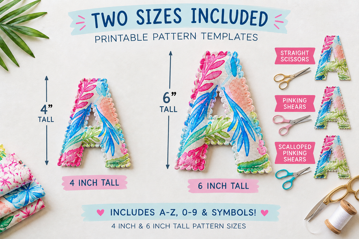Fabric Letter Bunting Banner PDF Sewing Pattern | Alphabet, Numbers & Shapes | 4 & 6 Inch Sizes