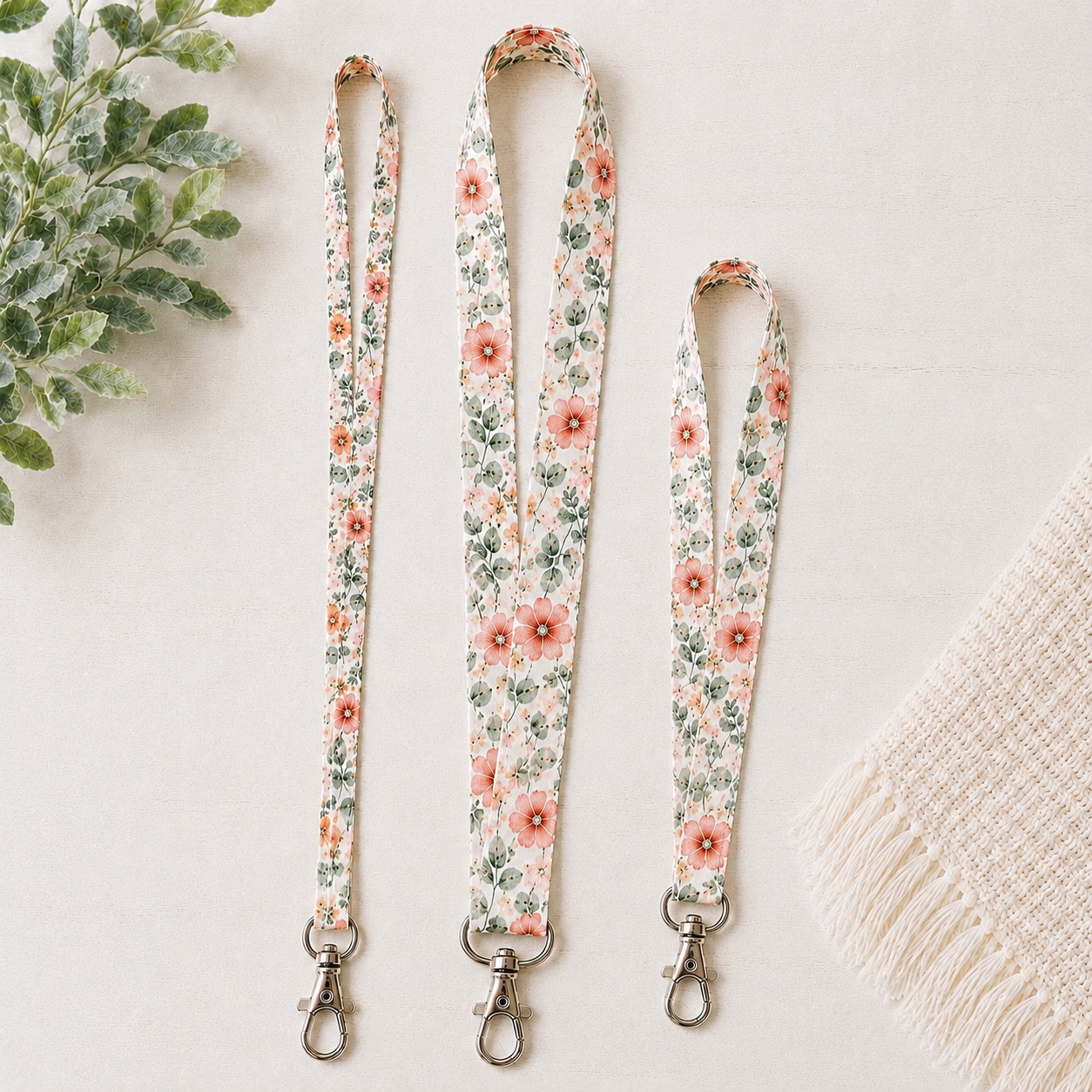 Fabric lanyard sewing pattern includes three sizes: 1/2-inch lanyard, 1-inch lanyard, and child-size lanyard for kids, teachers, nurses, cruises, work, and everyday use.