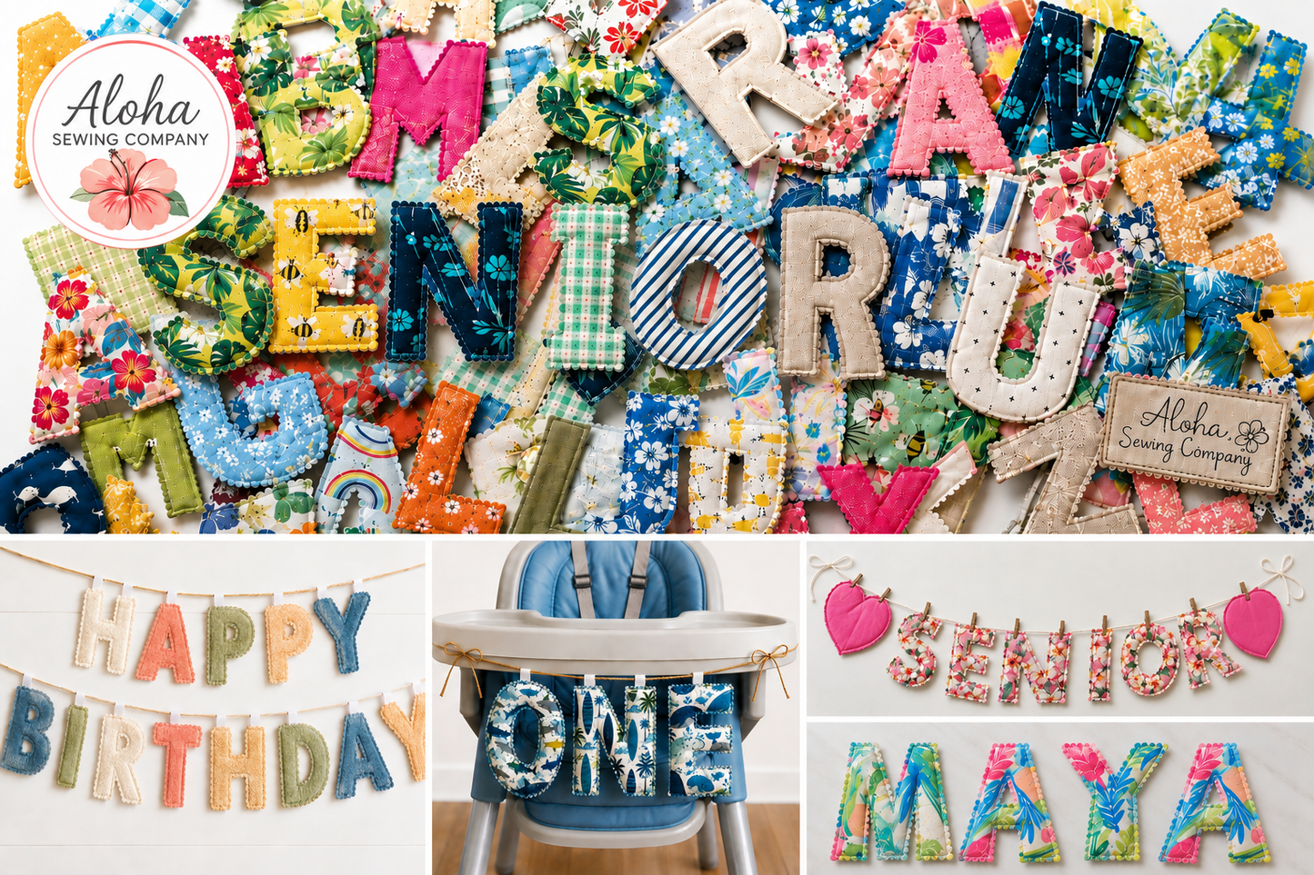 Fabric Letter Bunting Banner PDF Sewing Pattern | Alphabet, Numbers & Shapes | 4 & 6 Inch Sizes