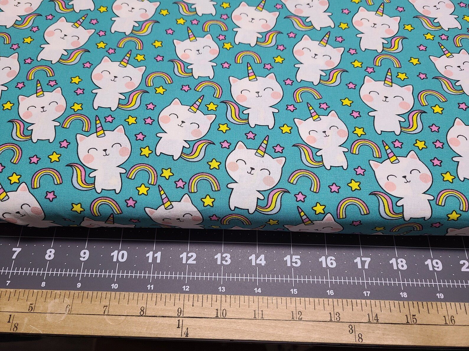 kitty unicorn cat rainbow star fabric