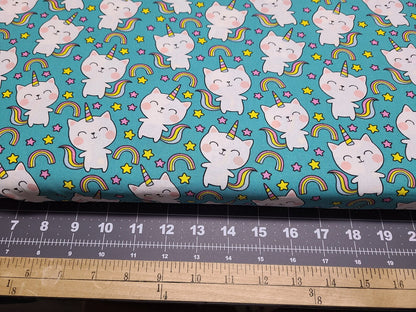 kitty unicorn cat rainbow star fabric