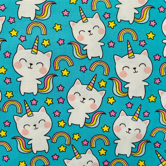 kitty unicorn cat rainbow star fabric
