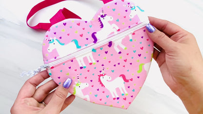 How to sew an easy beginners heart shaped purse or zipper pouch for toddlers girls Valentine’s Day sewing projects by aloha sewing company