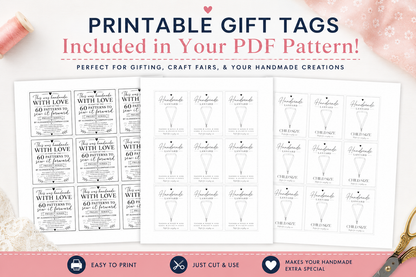 Printable gift tags included with the fabric lanyard sewing pattern for handmade gifts, craft fairs, boutiques, small businesses, and thoughtful handmade packaging.