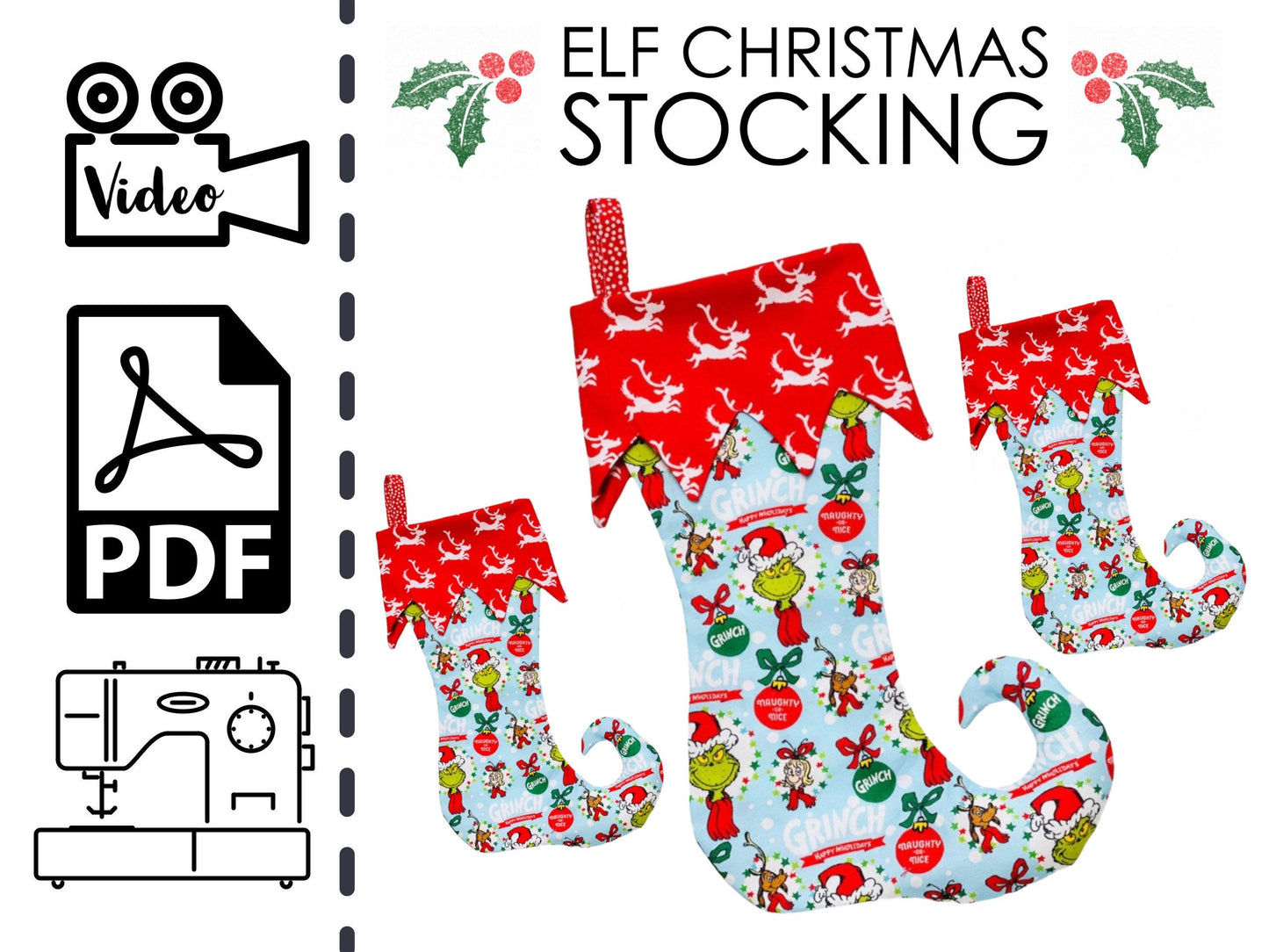 🎄 EASY 🎄 Beginners ELF BOOT CHRISTMAS STOCKING PDF Sewing Pattern – Aloha Sewing Company easy-beginners-elf-boot-christmas-stocking-pdf-sewing-pattern-aloha-sewing-company
