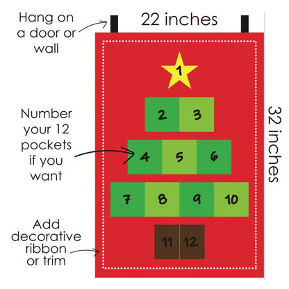 12 Days of Christmas Hanging Fabric Advent Calendar PDF Sewing Pattern, How to Sew a Holiday Calender, Learn how to sew, easy christmas sewing patterns, cheap sewing patterns, printable sewing pattern