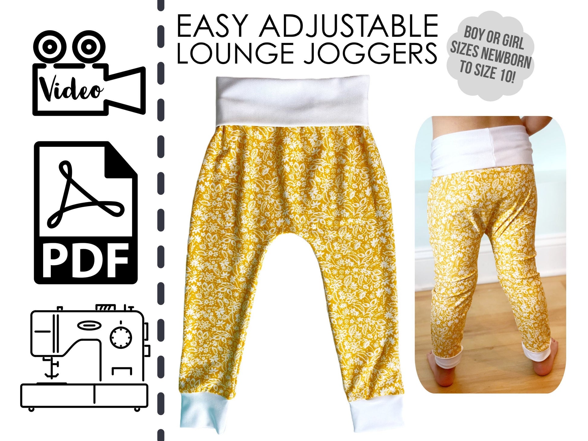 Easy Lounge Joggers Sweatpants PDF Sewing Pattern for Baby, Toddler & Children. Printable PDF Sewing Pattern included. Knit sewing. Serger Sewing. 