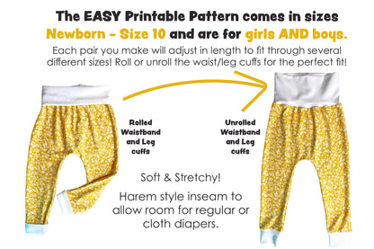Easy Lounge Joggers Sweatpants PDF Sewing Pattern for Baby, Toddler & Children. Printable PDF Sewing Pattern included. Knit sewing. Serger Sewing. 