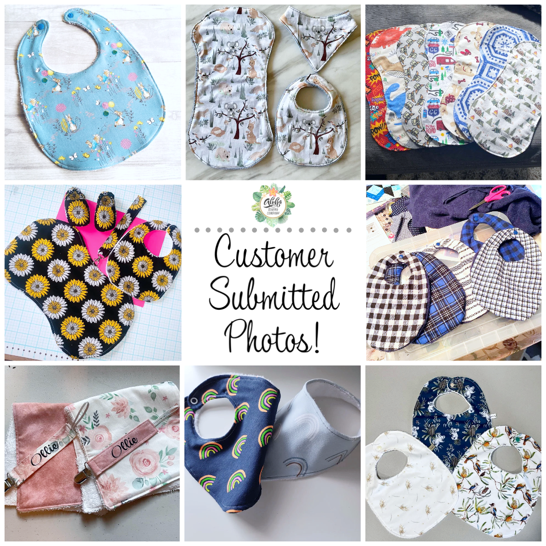 newborn baby shower gift sewing patterns, bib, burp cloth, pacifier clip